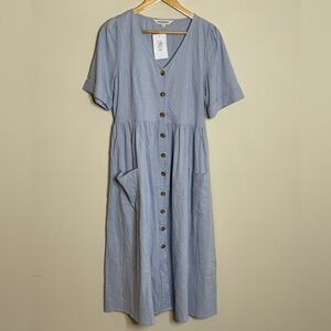 NWT ZOCO Blue Button-Front Midi Dress